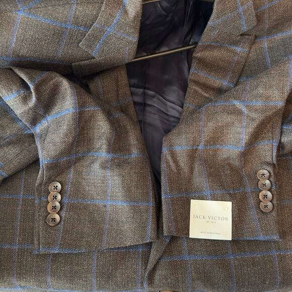 NWT Jack Victor Men’s Conway Plaid Wool Sport Coat Blazer Size 45R Luxury Office - Picture 13 of 13